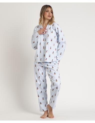 DISNEY Pijama Abierto Manga Larga Mickey New York para Mujer