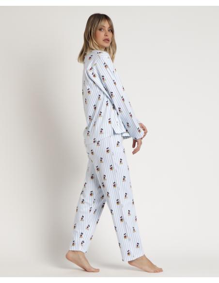 DISNEY Pijama Abierto Manga Larga Mickey New York para Mujer