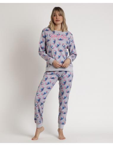 DISNEY Pijama Manga Larga Estampado Stitch Faces para Mujer