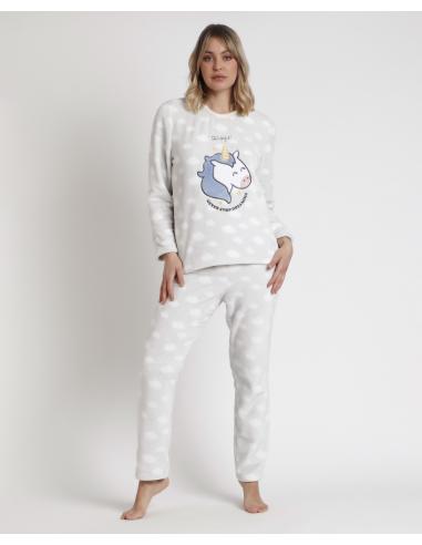 MR WONDERFUL Pijama Calentito Corel Manga Larga Selfie para Mujer