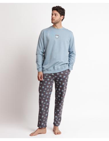 DIVER Pijama Manga Larga Coffee A para Hombre