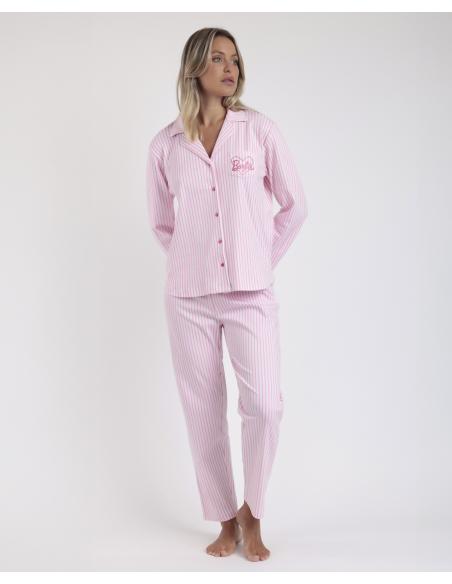 BARBIE Pijama Abierto Manga Larga Love Pink para Mujer