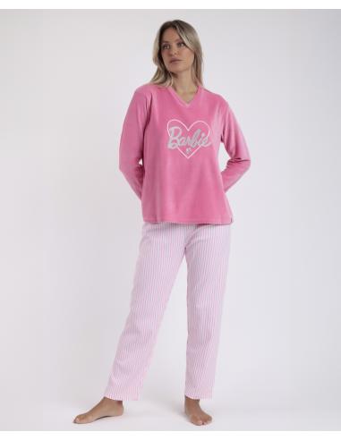 BARBIE Pijama Manga Larga Love Pink para Mujer