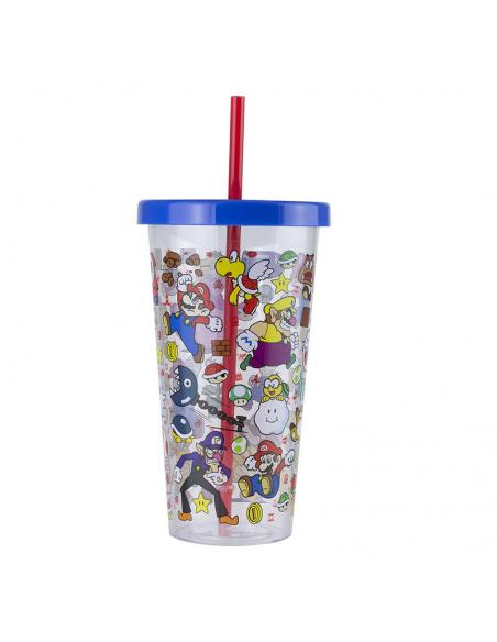 Vaso de plástico con pajita Super Mario 700ml