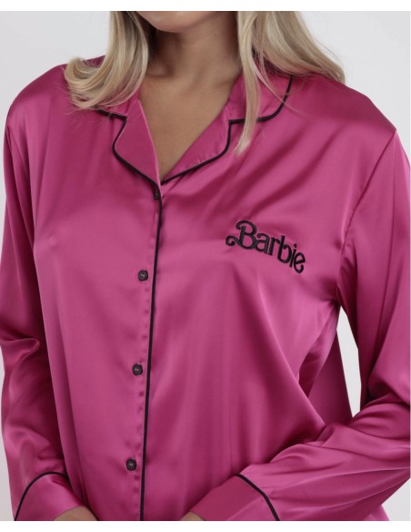 BARBIE Pijama Abierto Manga Larga Satin Barbie Vintage para Mujer