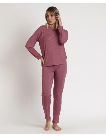 STAY AT HOME Pijama Manga Larga Soft Stripes para Mujer