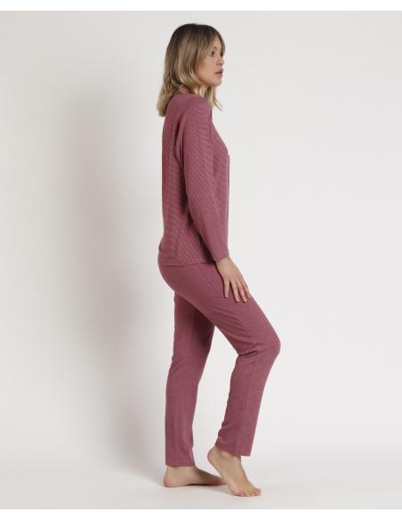 STAY AT HOME Pijama Manga Larga Soft Stripes para Mujer