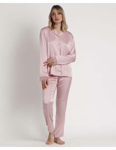 ADMAS LUXURY Pijama Abierto Manga Larga Plumas Marabu Luxe para Mujer