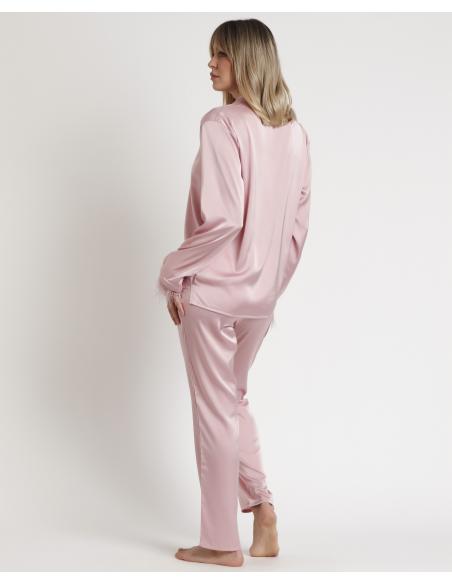 ADMAS LUXURY Pijama Abierto Manga Larga Plumas Marabu Luxe para Mujer