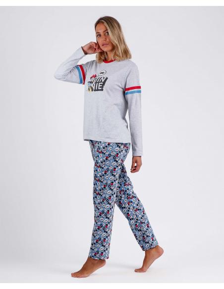 DISNEY Pijama Manga Larga Hello Mickey para Mujer