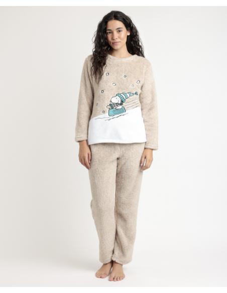 PEANUTS Pijama Manga Larga Calentito Let It Snow para Mujer