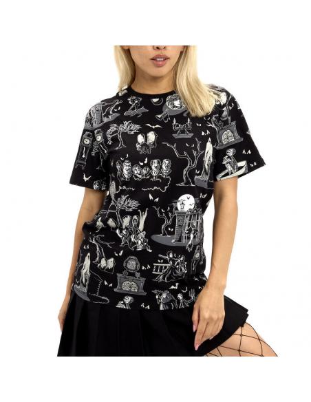 Camiseta unisex que brilla en la oscuridad de The Haunted Mansion. talla S