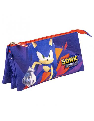 Estuche Portatodo Sonic Prime detalles rojos 3 compartimentos 22,5 cm