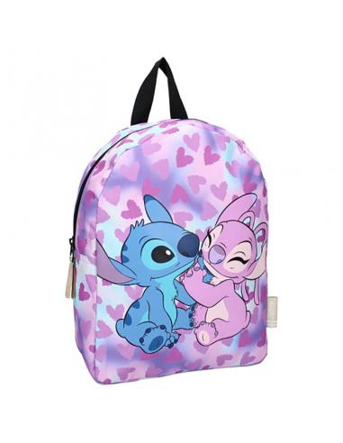 Mochila Stitch & Angel corazones 31 cm