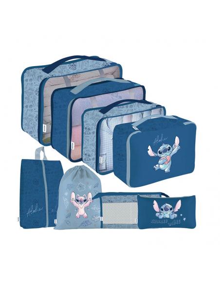 Set organizador para viaje silueta Stitch azul 8 piezas