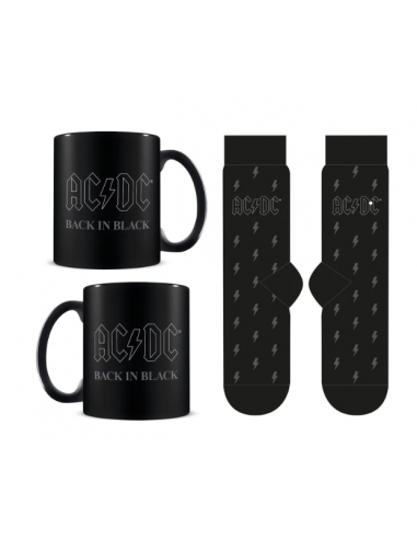 Set regalo con taza y calcetines AC/DC Back in Black 315 ml y TU 36-41