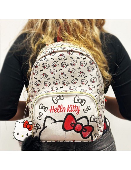 Mini Mochila mosaico Hello Kitty blanca 25 cm